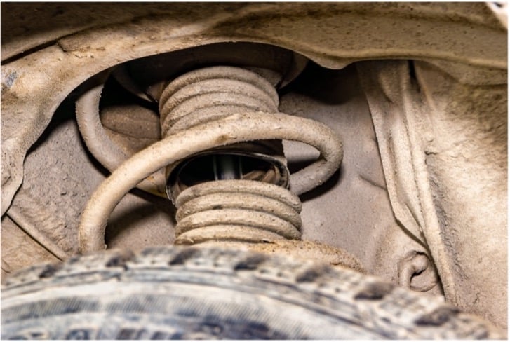 A close-up of a car's spring
