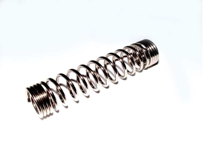 A close-up of a metal spring
