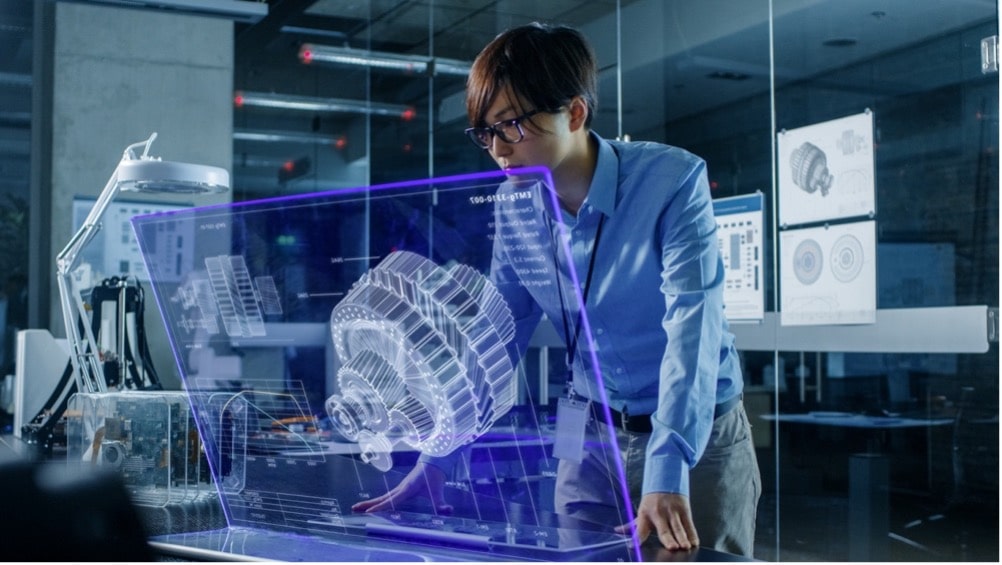 A person looking at a transparent display